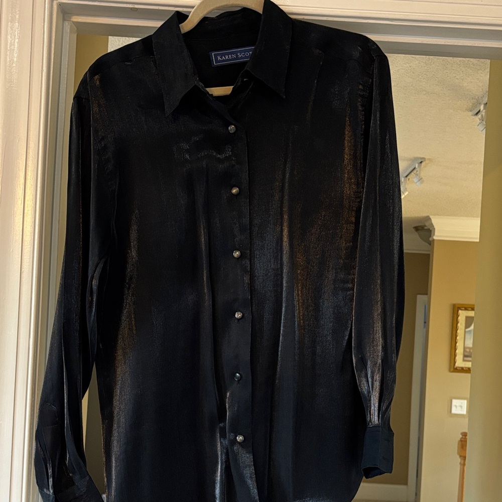 Karen Scott Shimmering Black Blouse